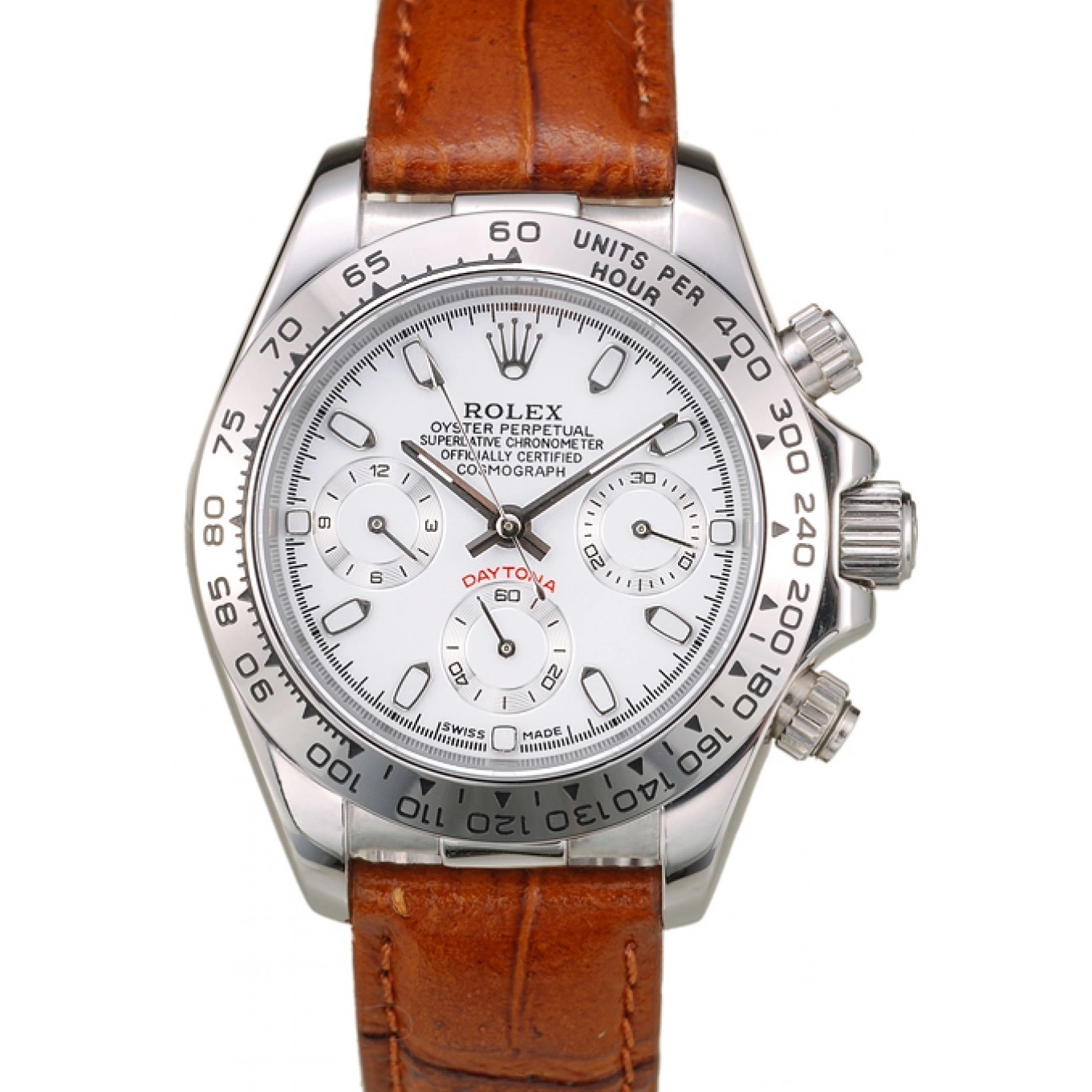 Rolex aaa copy Lady Dial Tachymeter Rolex Strap Daytona Case Brown Steel Leather Stainless White 0711